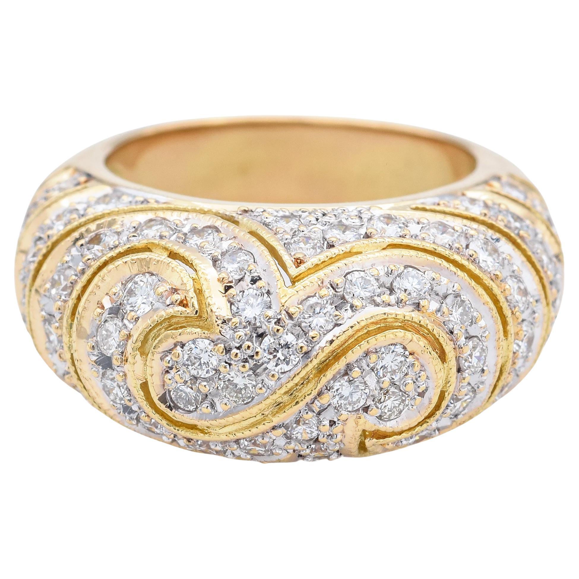 Estate 2.16 TCW Diamond Yellow Gold Dome Band Ring Size 5.75 For Sale