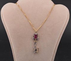 Estate 2.20 Ct. Natural Ruby Diamond Key Pendant Necklace 18 KT