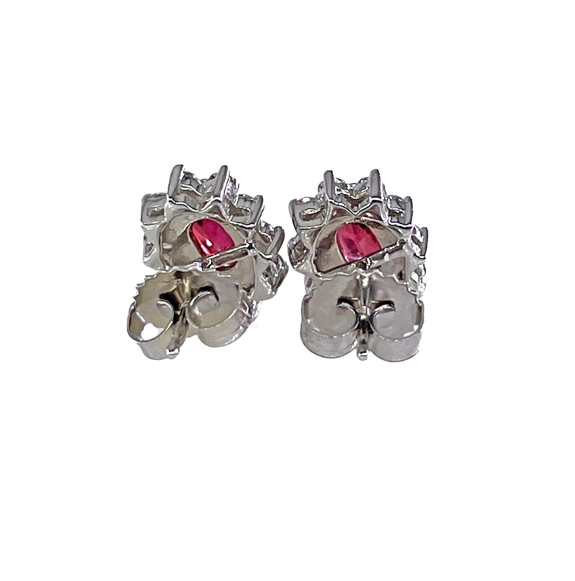 Oval Cut Estate 2.20ctw Oval  RUBY & Diamonds 14K White Gold Cluster Post Stud  Earrings For Sale