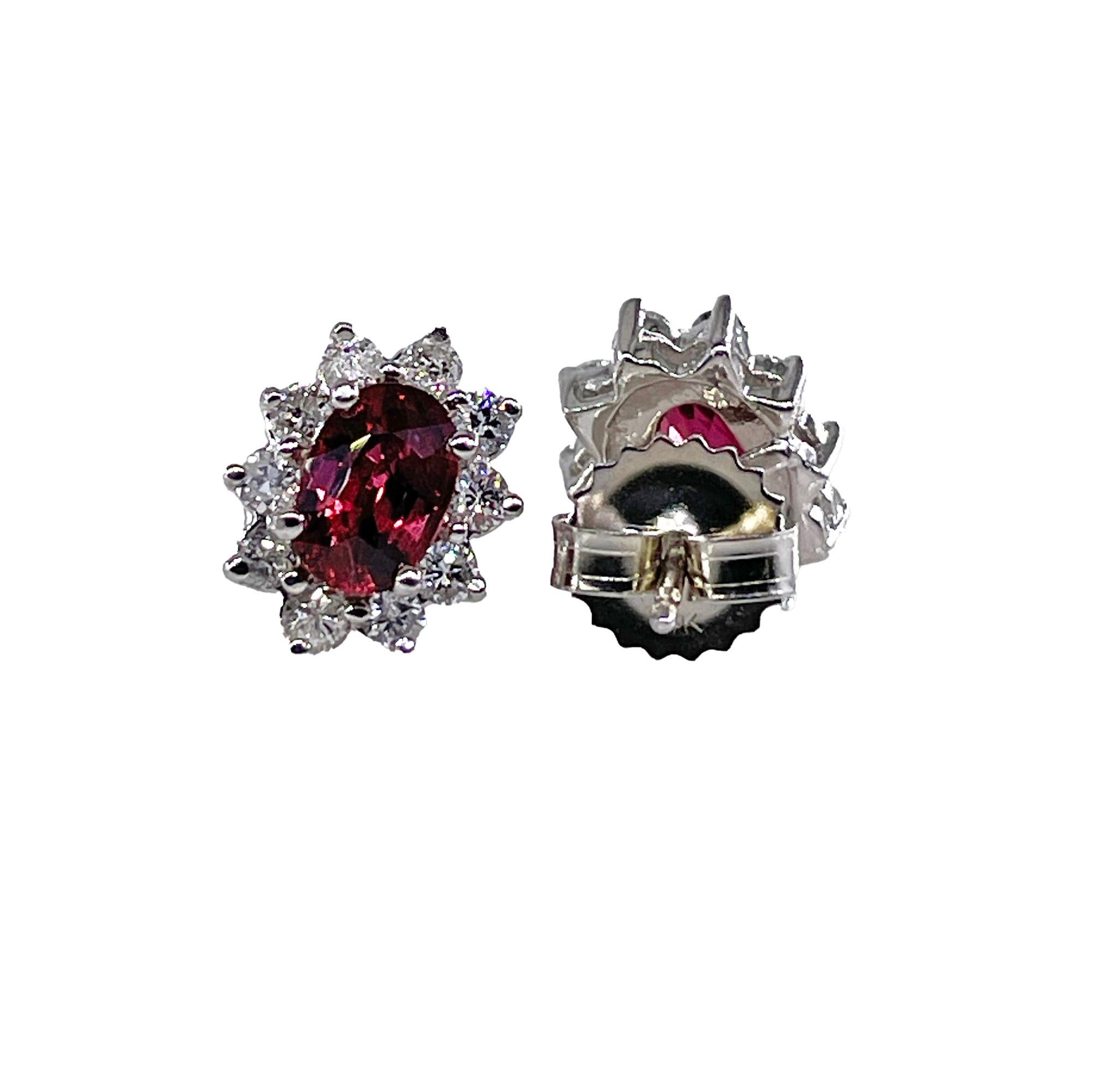 Estate 2.20ctw Oval  RUBY & Diamonds 14K White Gold Cluster Post Stud  Earrings In Good Condition For Sale In New York, NY