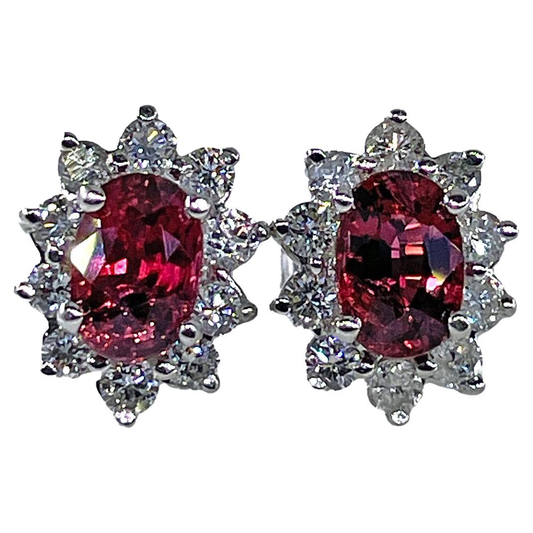 Estate 2.20ctw Oval  RUBY & Diamonds 14K White Gold Cluster Post Stud  Earrings For Sale