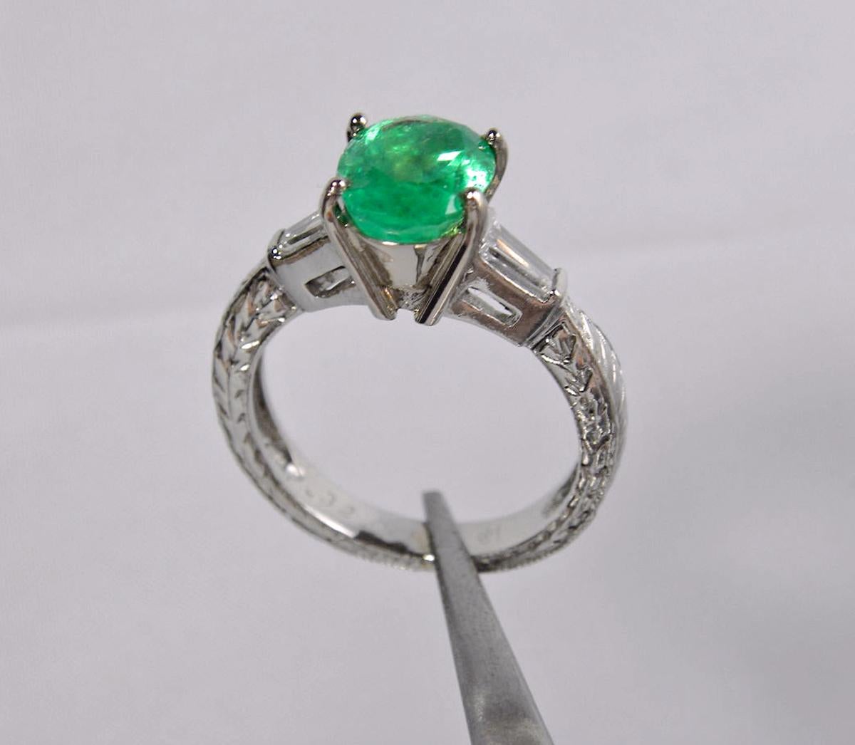 Estate 2.21 Carat Vintage Emerald Diamond Ring Platinum and 18 Karat Gold 1