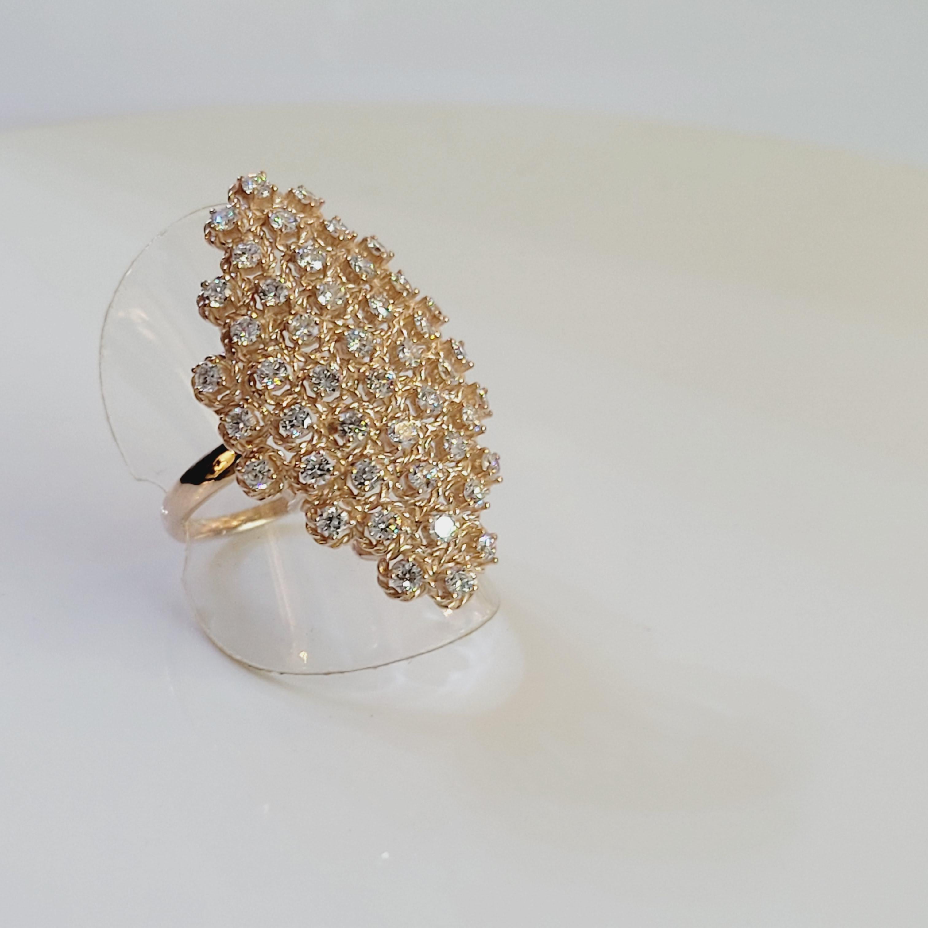 Estate 2.25 Carat Round Cut Diamond Cluster 14 Karat Rose Gold Cocktail Ring In Good Condition For Sale In New York, NY
