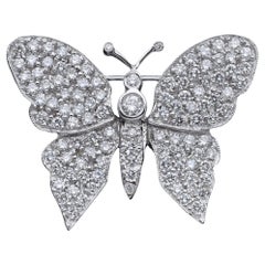 Estate 2.26 TCW Diamond White Gold Butterfly Brooch Pin