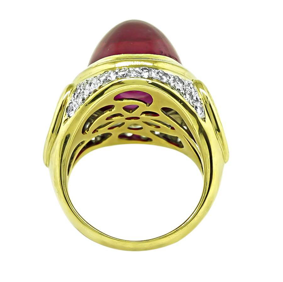 Bague ancienne tourmaline rose 22,82 carats et diamant 1,50 carat Bon état - En vente à New York, NY