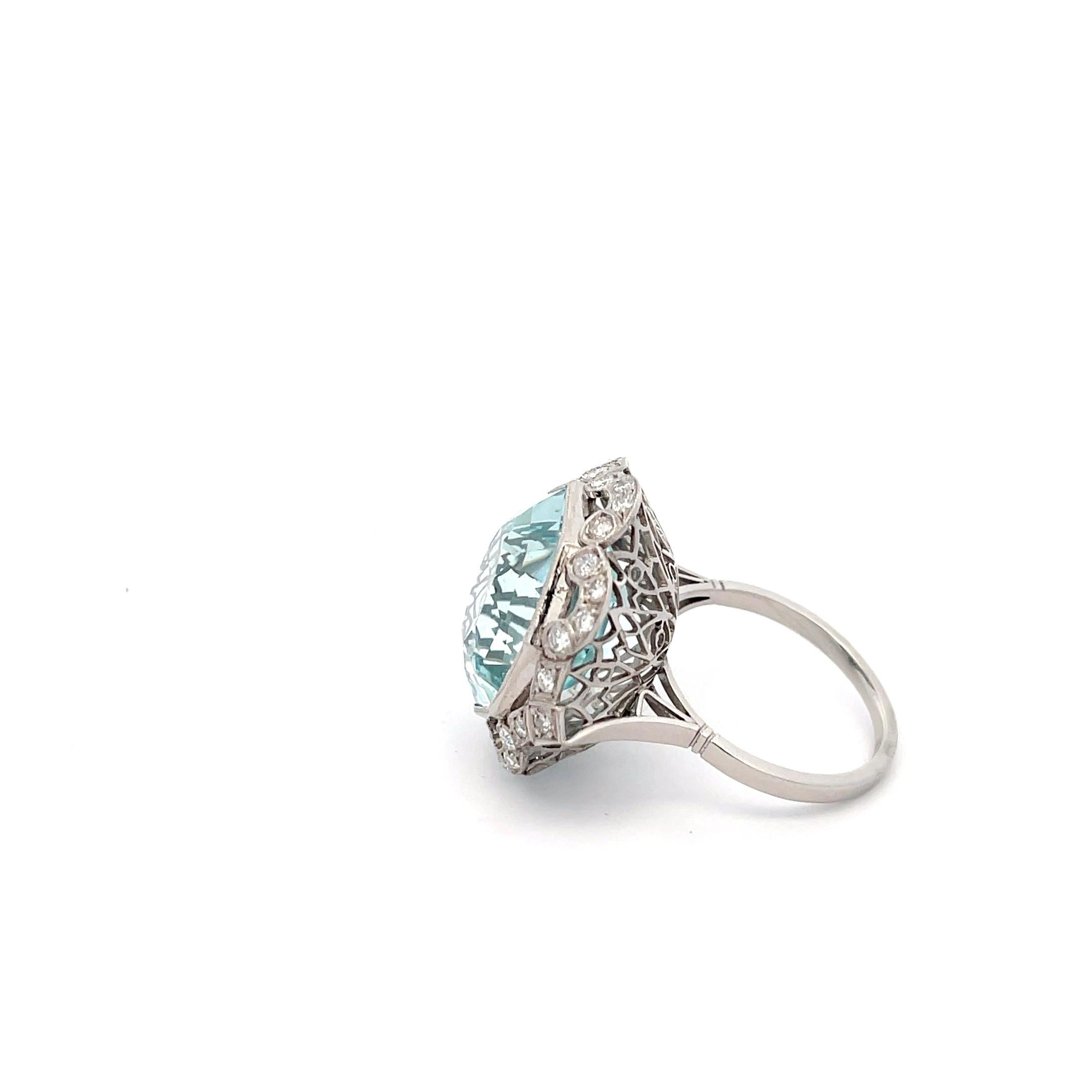 Hexagon Cut Estate 22ct Aquamarine & Diamond Ring in Platinum For Sale