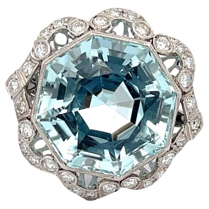 Estate 22ct Aquamarine & Diamond Ring in Platinum