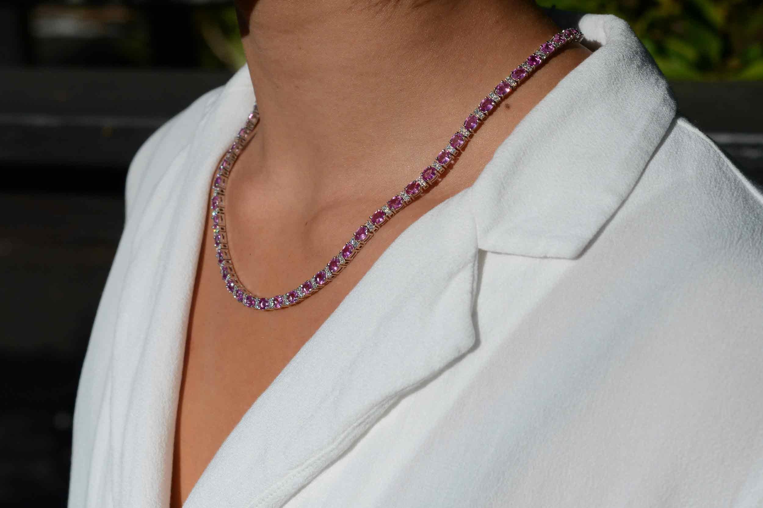Contemporary Estate 23 Carats Pink Sapphire and Diamond Riviera Necklace