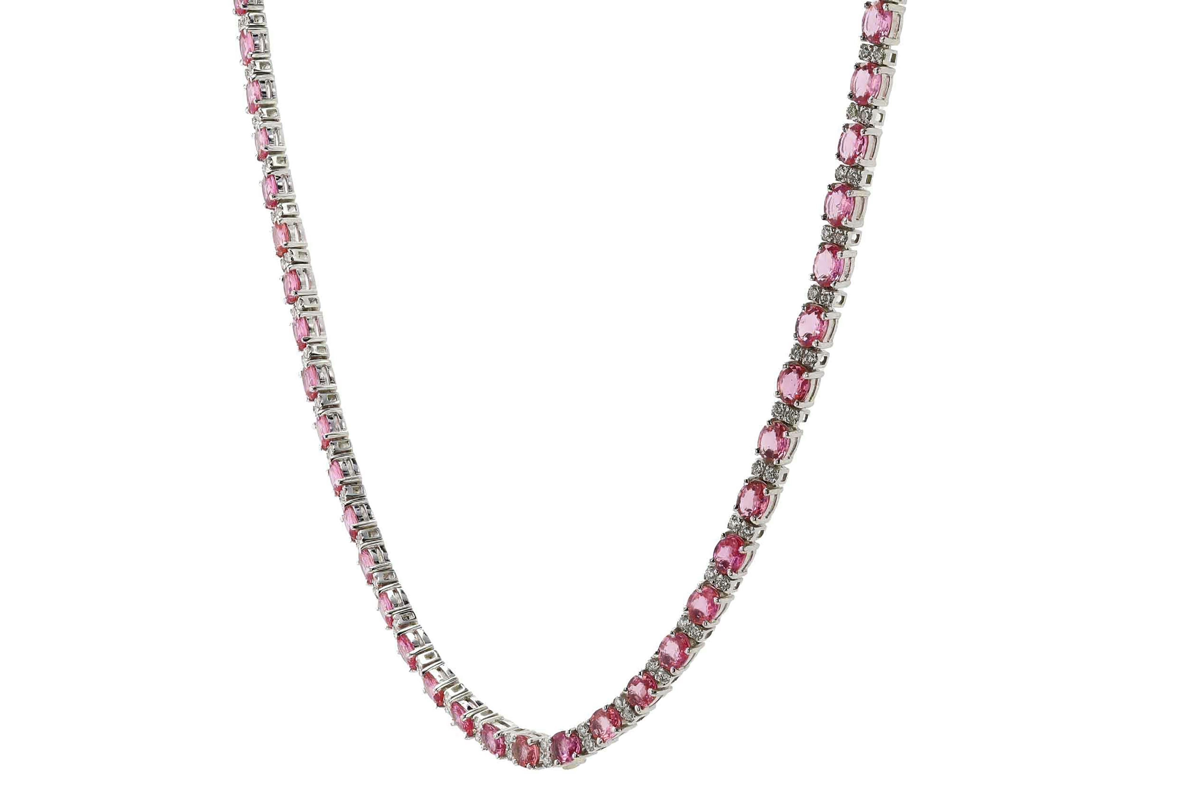Oval Cut Estate 23 Carats Pink Sapphire and Diamond Riviera Necklace