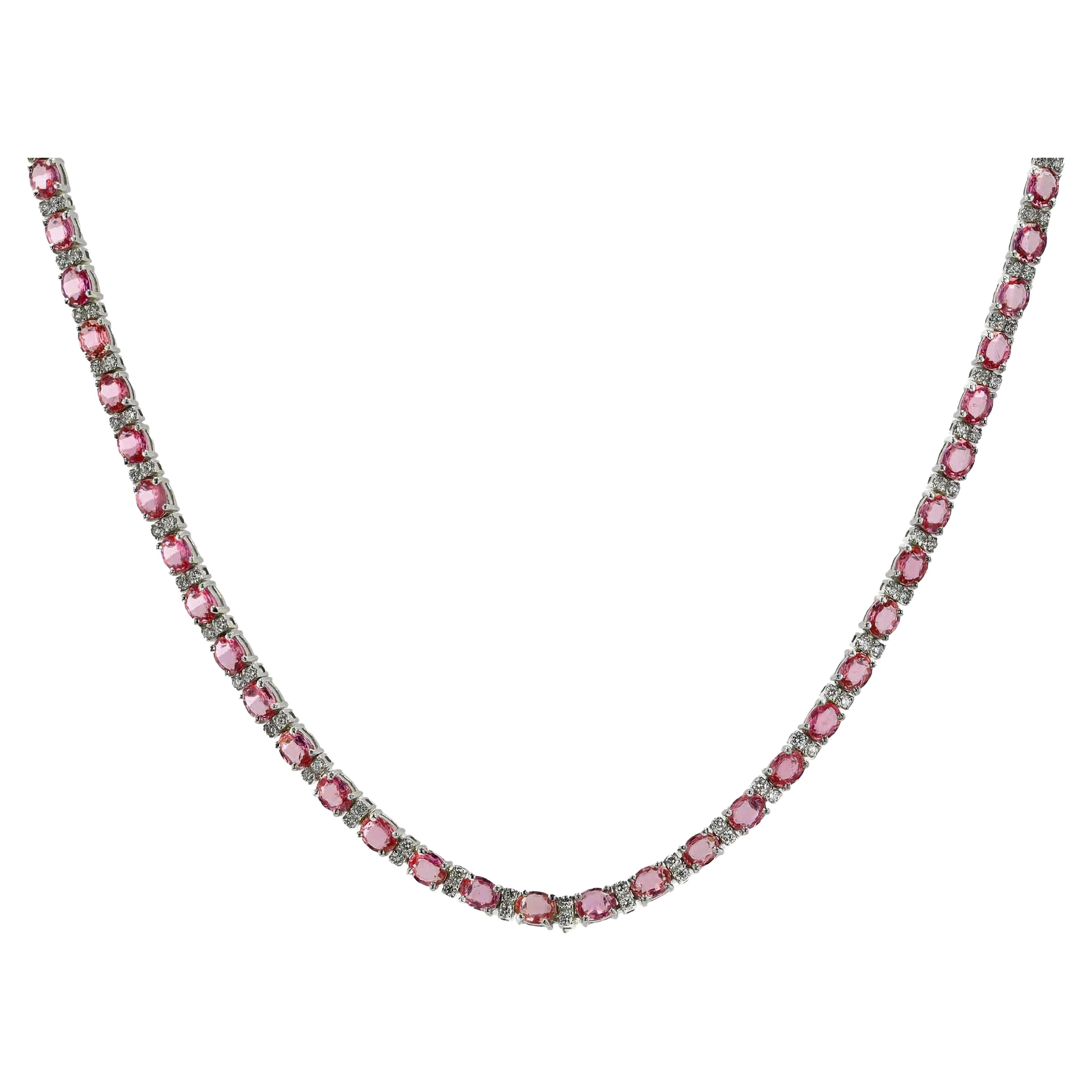 Estate 23 Carats Pink Sapphire and Diamond Riviera Necklace