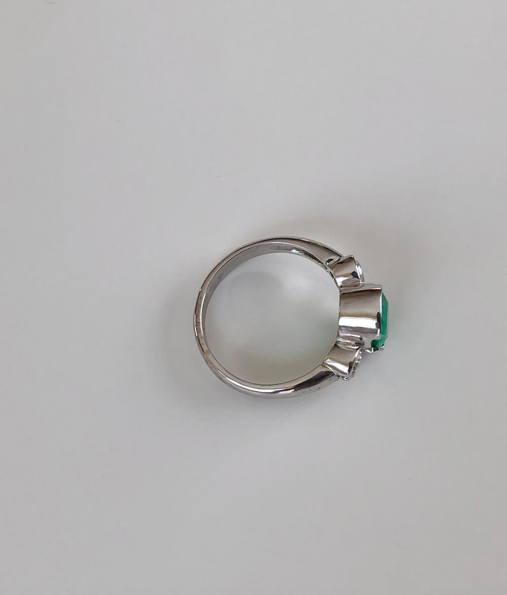 Estate Emerald and Diamond Engagement Ring Three-Stone  18K 7