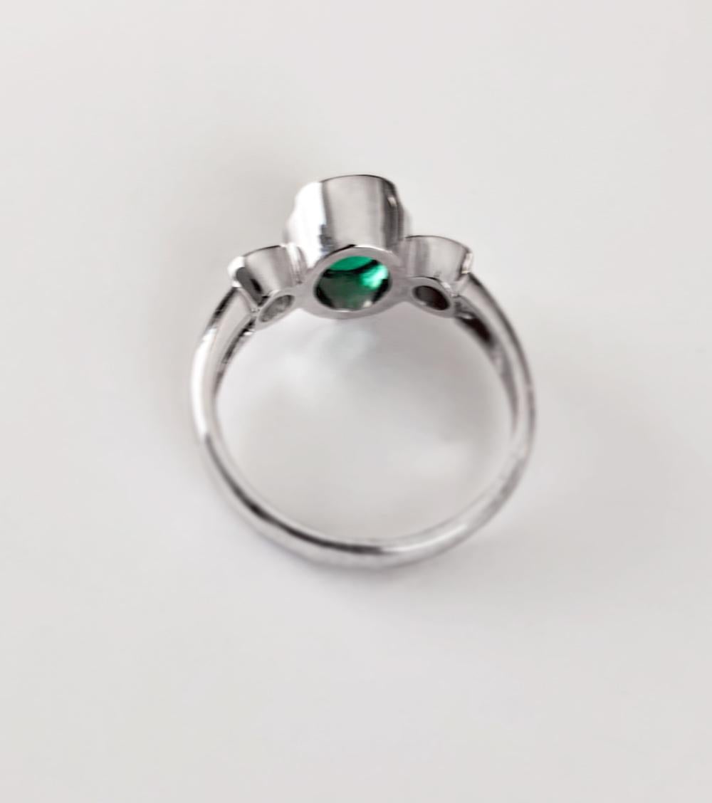 Estate Emerald and Diamond Engagement Ring Three-Stone  18K 3