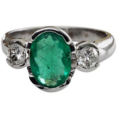 Estate Emerald and Diamond Engagement Ring Three-Stone  18K