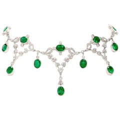 Estate 24 Carat Diamond Oval Emerald 18 Karat Gold Drop Necklace