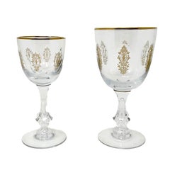 Estate 24 Pce, Palais Versailles Tiffin Gold Etched Crystal Wine & Water Glasses