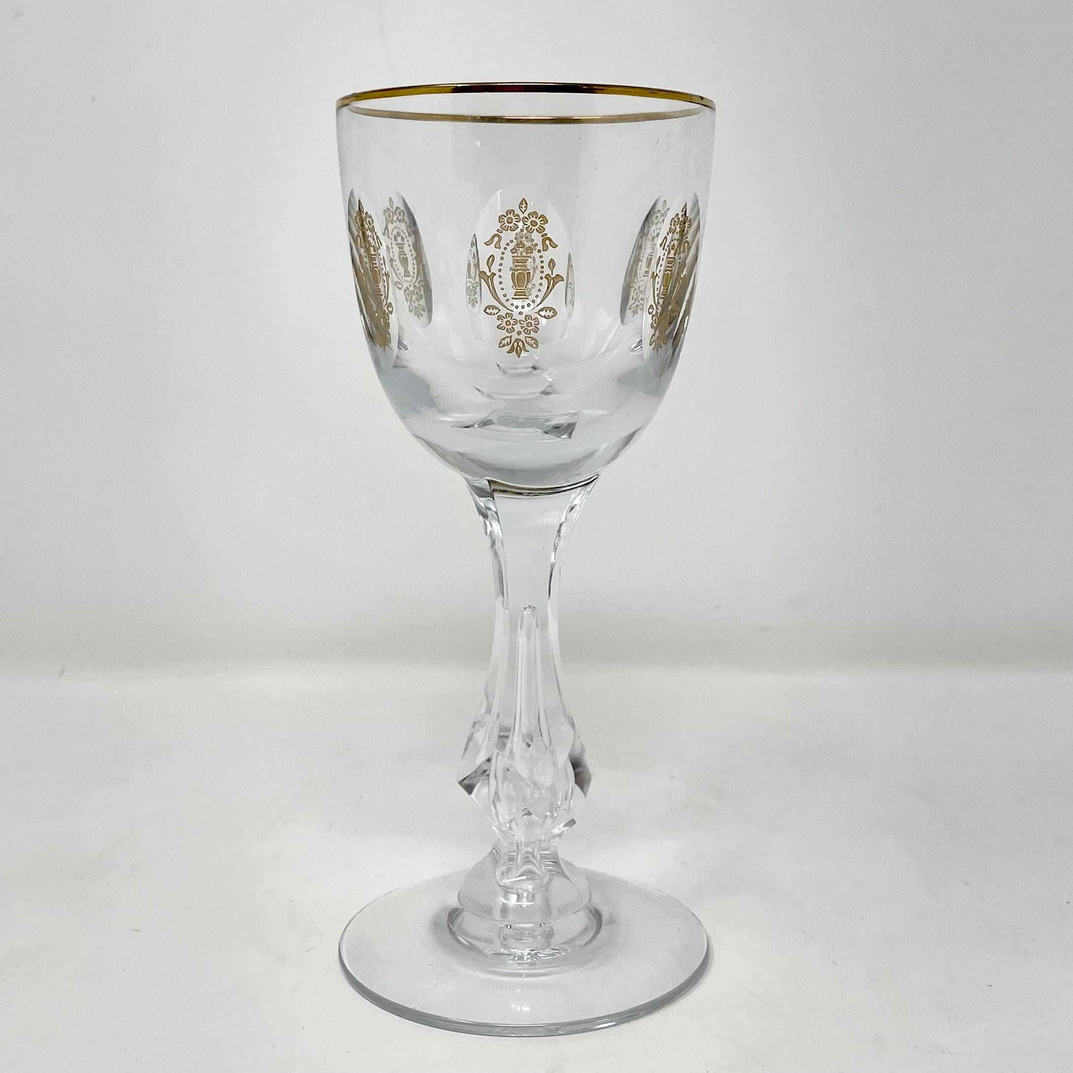 Estate 24 Pce, Palais Versailles Tiffin Gold Etched Crystal Wine & Water Glasses In Good Condition In New Orleans, LA