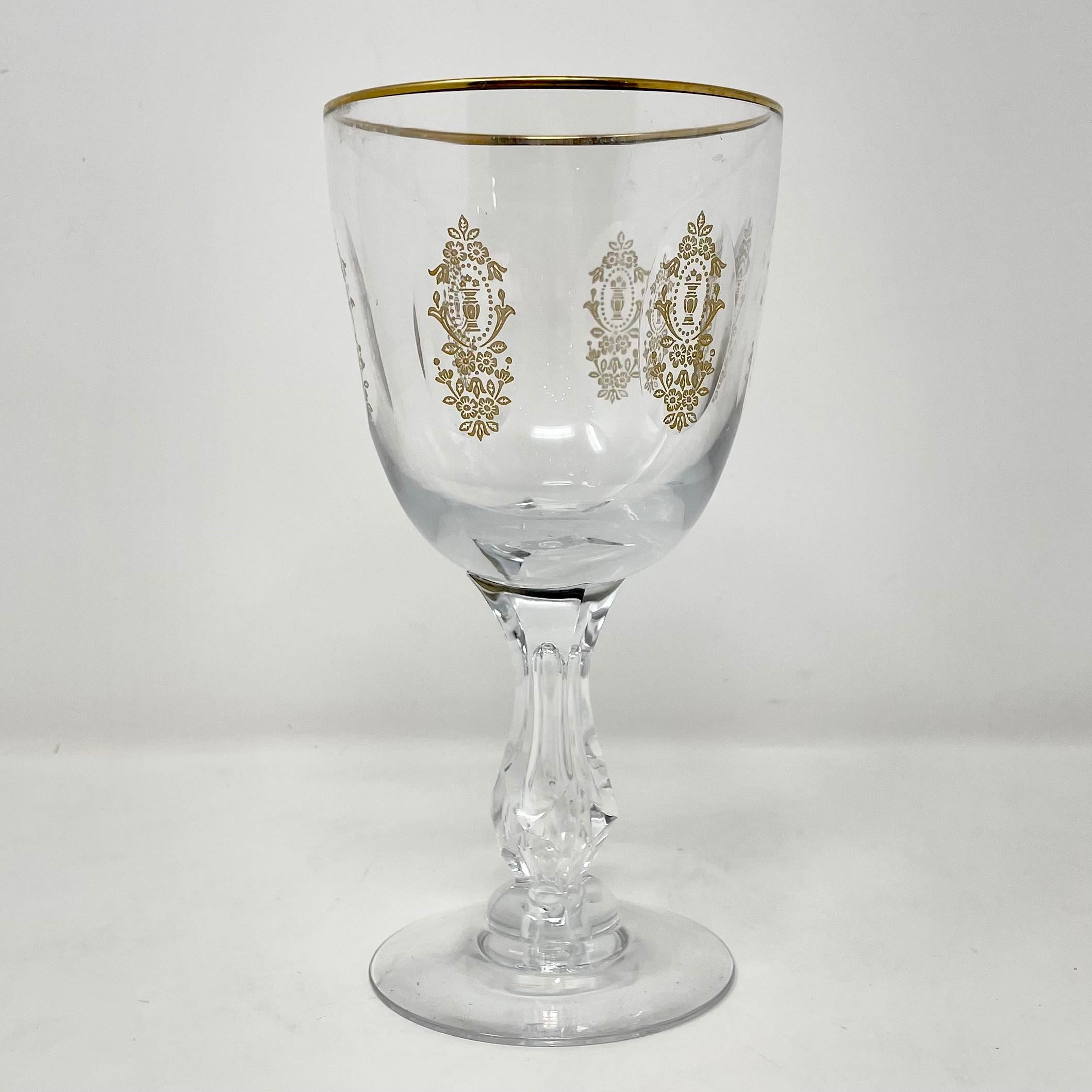 20th Century Estate 24 Pce, Palais Versailles Tiffin Gold Etched Crystal Wine & Water Glasses