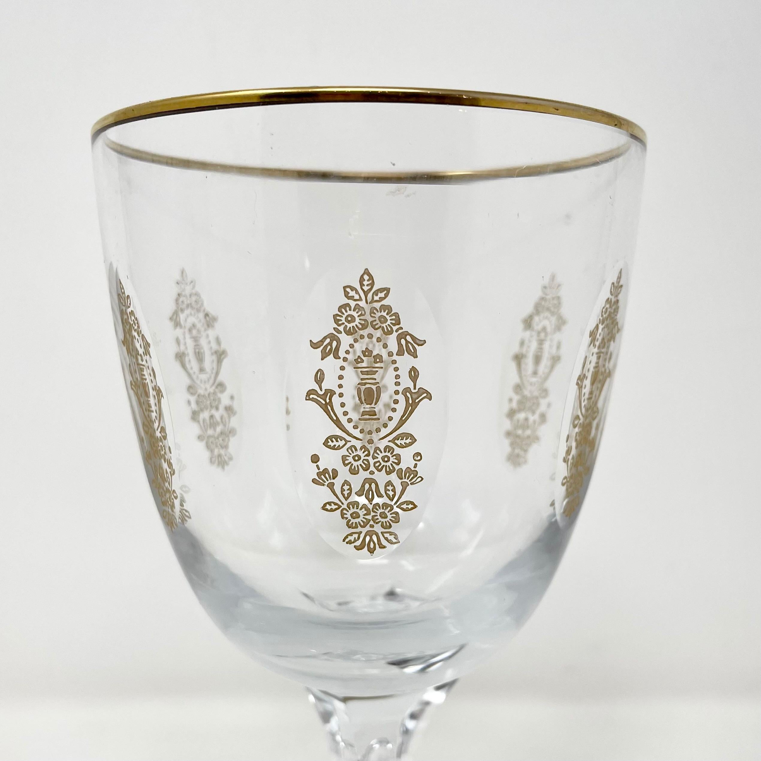 Estate 24 Pce, Palais Versailles Tiffin Gold Etched Crystal Wine & Water Glasses 1