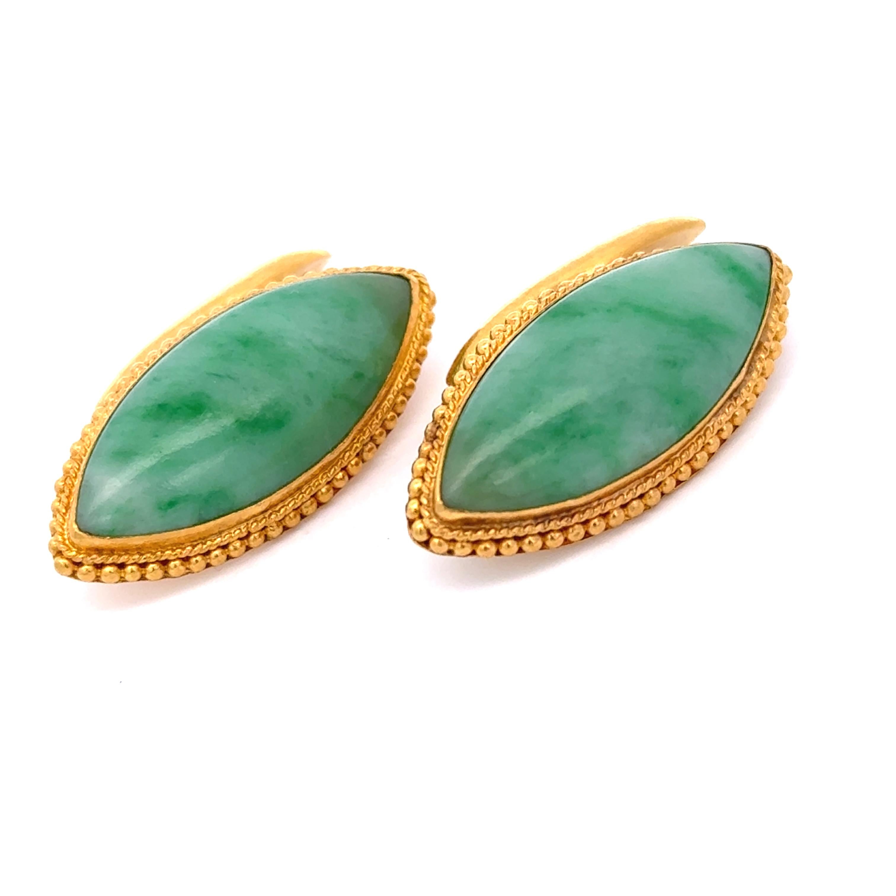 Nachlass 24K Gelbgold Jade Manschettenknöpfe (Moderne)