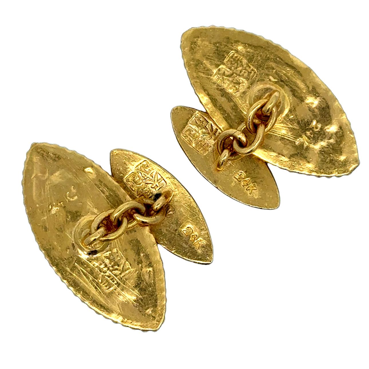 Nachlass 24K Gelbgold Jade Manschettenknöpfe (Marquiseschliff)