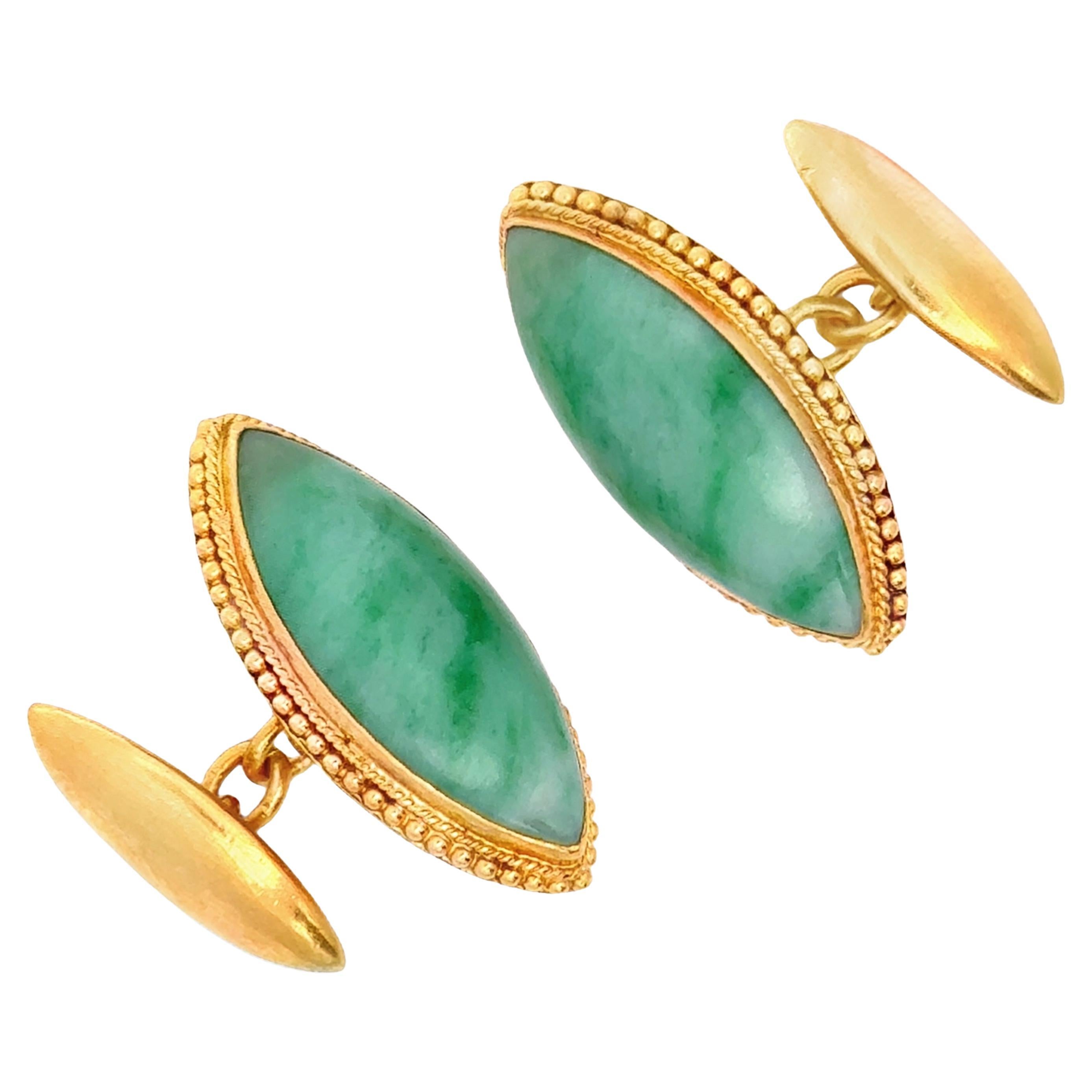 Estate 24K Yellow Gold Jade Cufflinks