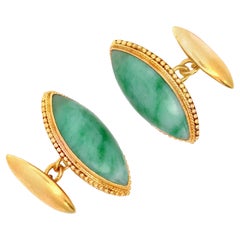 Estate 24K Yellow Gold Jade Cufflinks