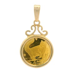 Estate 24k Yellow Gold Norwegian Forest Cat Queen Elizabeth II 1991 Coin Pendant
