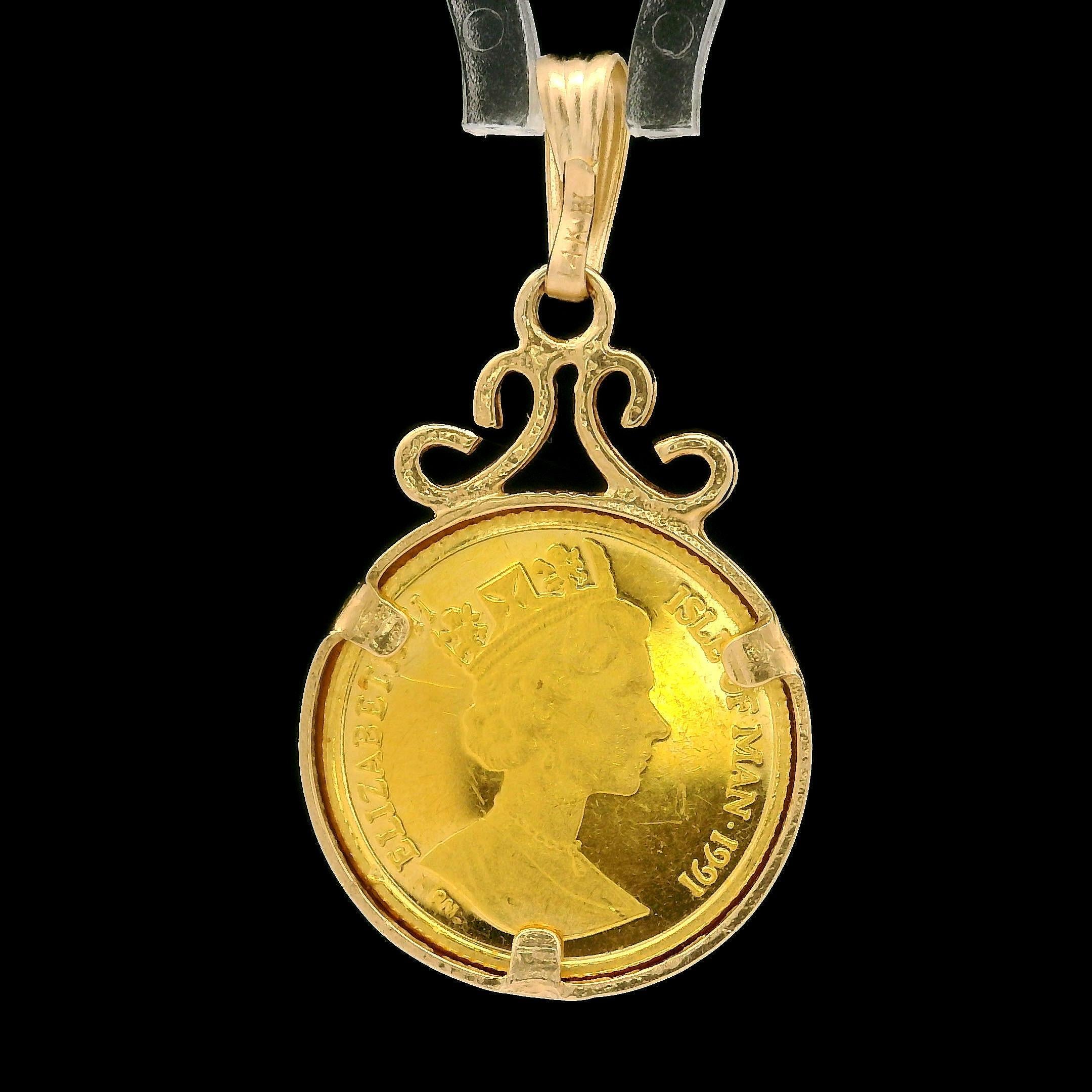Nachlass 24k Gelbgold Norwegische Waldkatze Königin Elizabeth II. 1991 Münz-Anhänger für Damen oder Herren