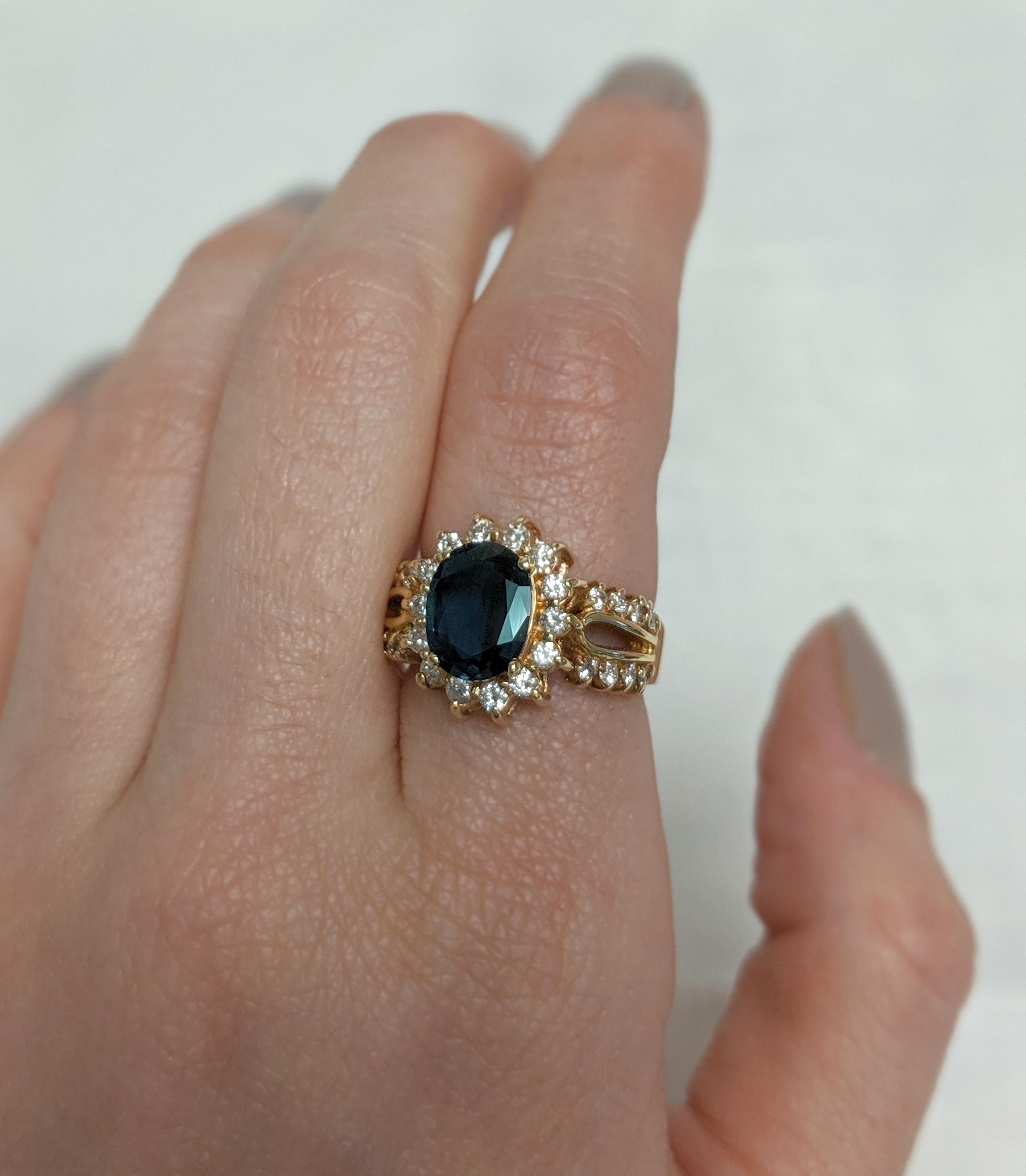 Women's Estate 2.50 Carat Blue Sapphire and Diamond Halo Ring