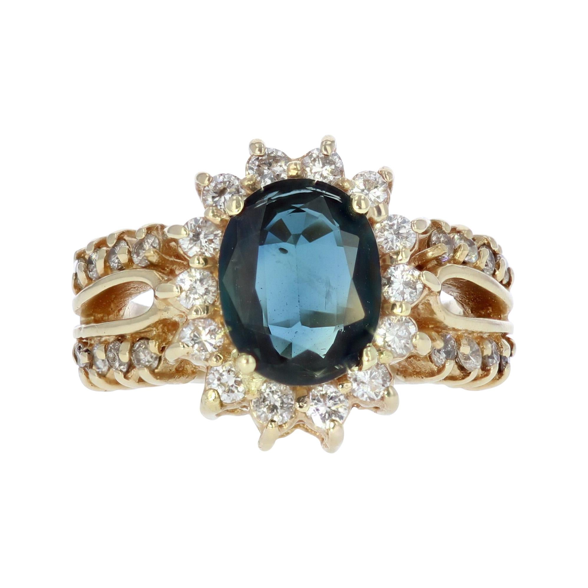Estate 2.50 Carat Blue Sapphire and Diamond Halo Ring