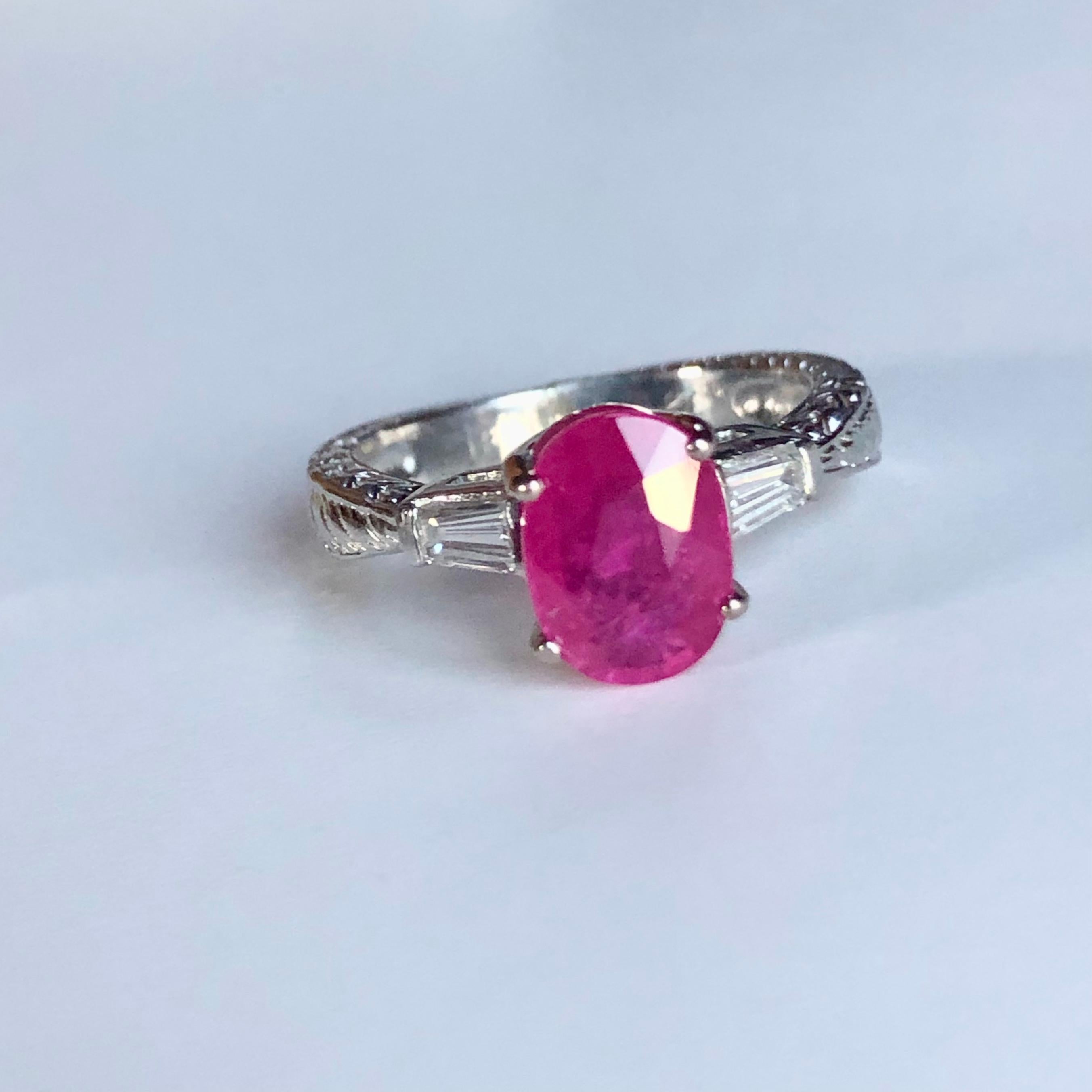 Nachlass 2,75 Karat Vintage Rubin-Diamant-Ring Platin und 18K im Angebot 2