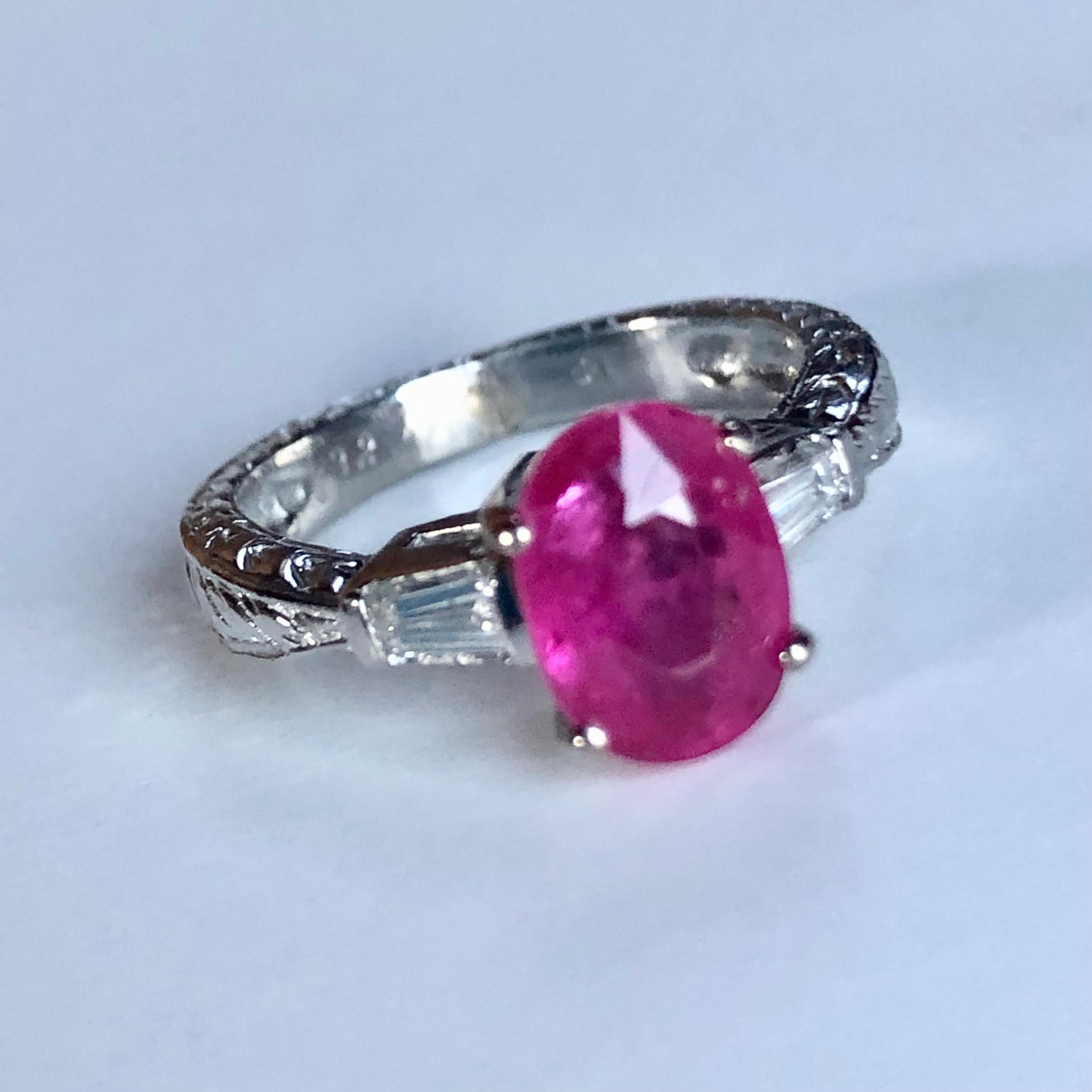 Estate 2.75 Carat Vintage Ruby Diamond Ring Platinum and 18K For Sale 1