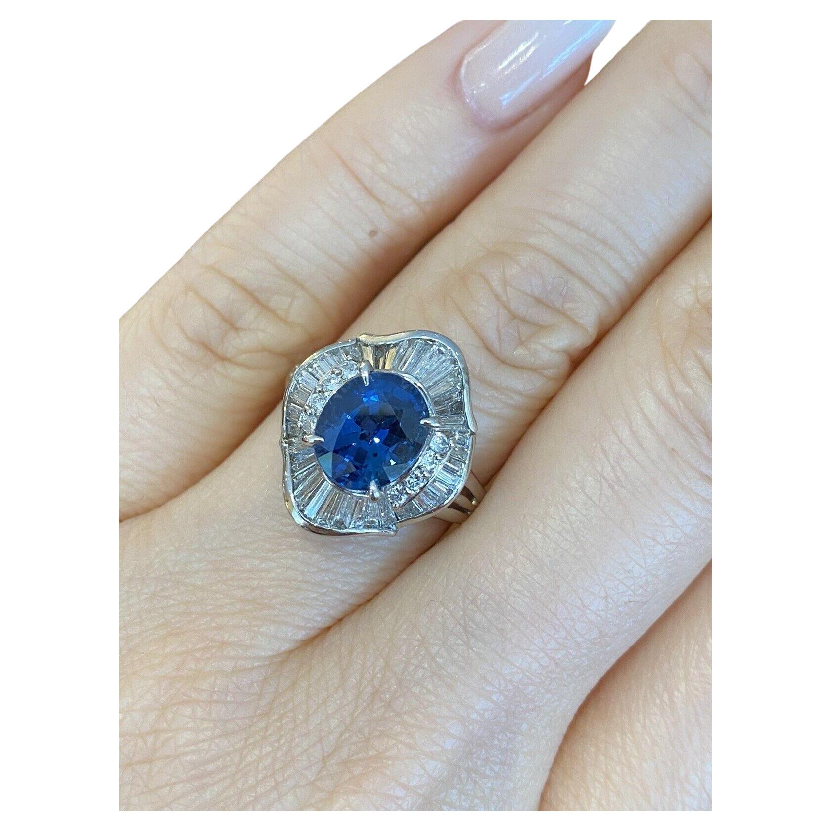 Estate 2.89 carat Oval Sapphire and Diamond Ring in Platinum