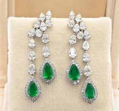Estate 2.92 Ct Emerald 5.0 Ct F/G VVS Diamond Drop Earrings