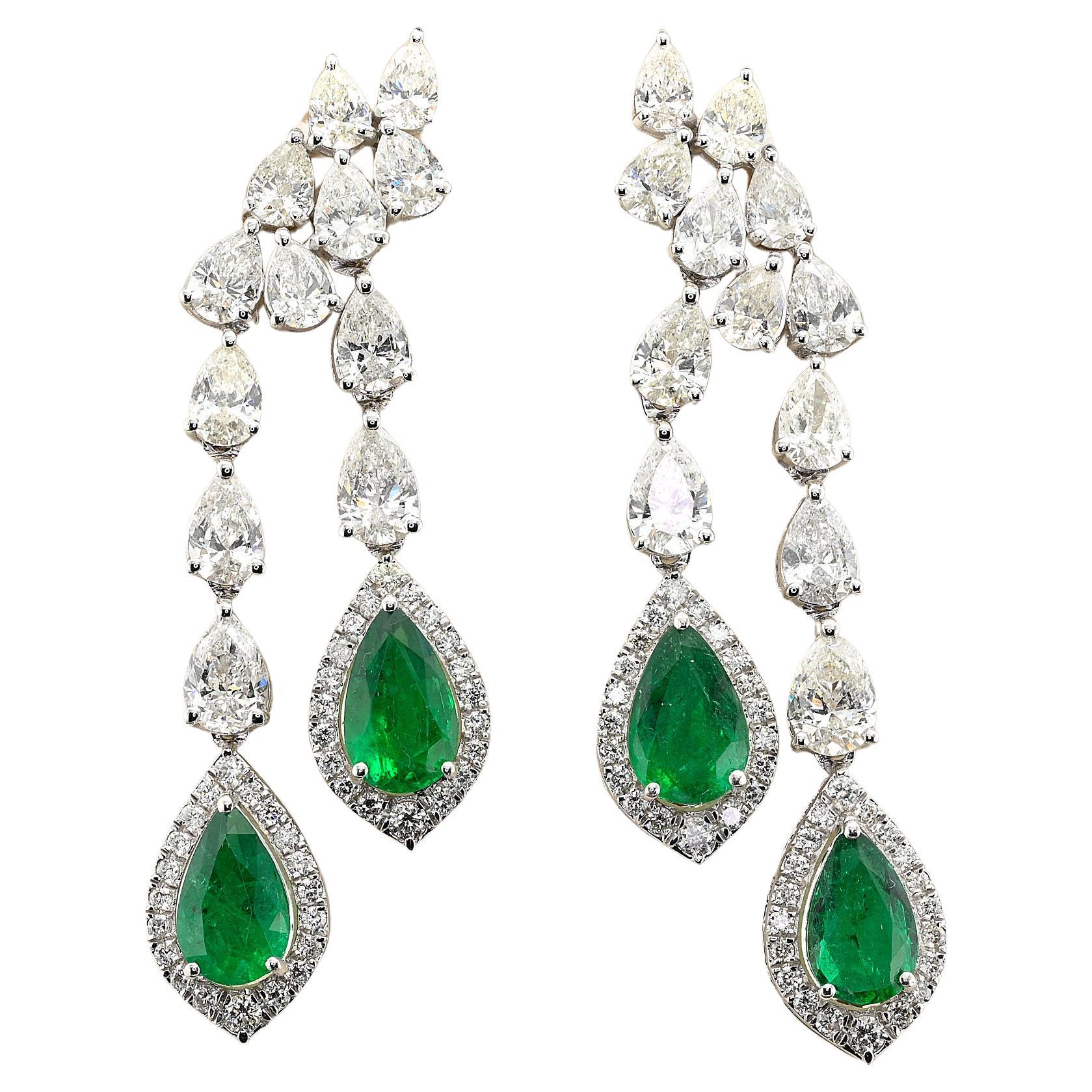 Estate 2.92 Ct Emerald 5.0 Ct F/G VVS Diamond Drop Earrings
