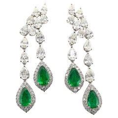 Estate 2.92 Ct Emerald 5.0 Ct F/G VVS Diamond Drop Earrings