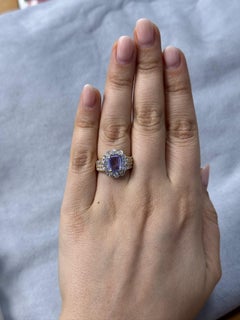 Estate 2.93ct Emerald Cut Violet Natural Sapphire Ring GIA No Heat