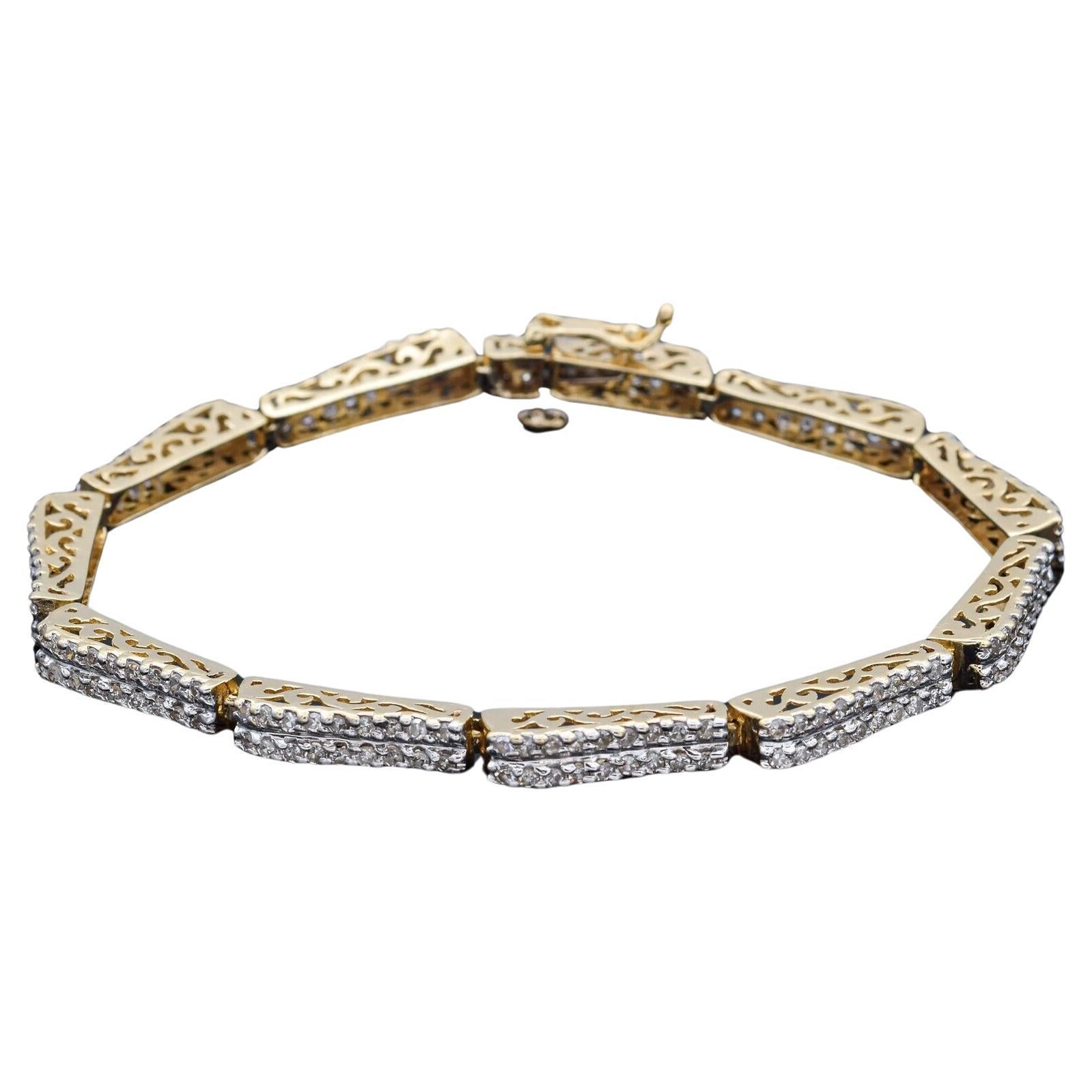 Estate 2,97 TCW Diamante Oro Amarillo Pulsera de Tenis de Dos Filas 6,75 Pulgadas