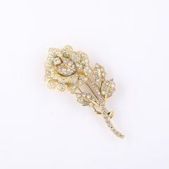 Estate 3 Carat Diamond Encrusted Rose Brooch in 18kt Gold