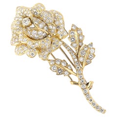 Estate 3 Karat Diamant verkrustete Rose Brosche in 18kt Gold