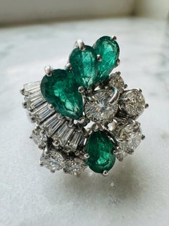 Estate 3 Carat Gold Emerald and Diamond Cocktail Ring