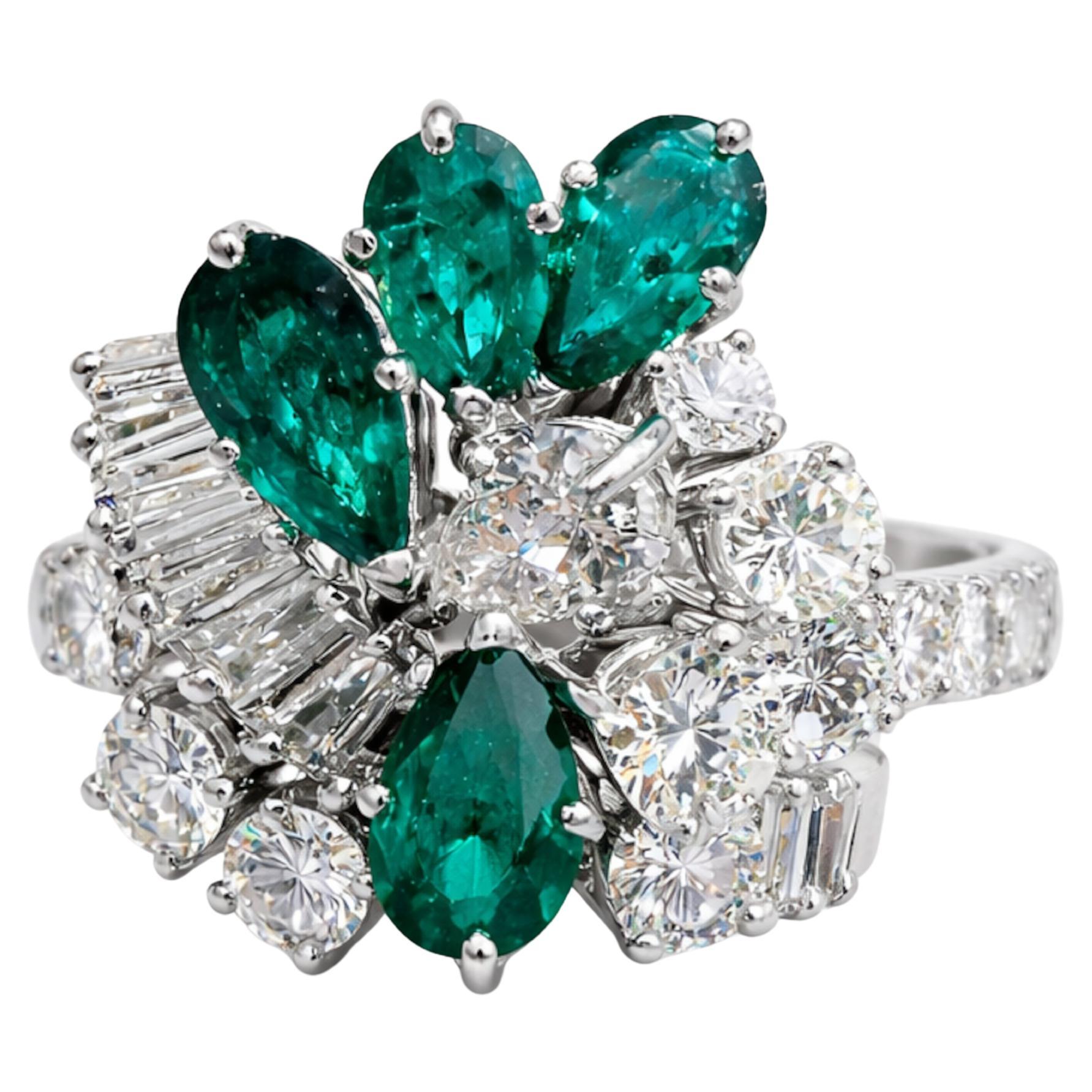 Estate 3 Carat Gold Emerald and Diamond Cocktail Ring