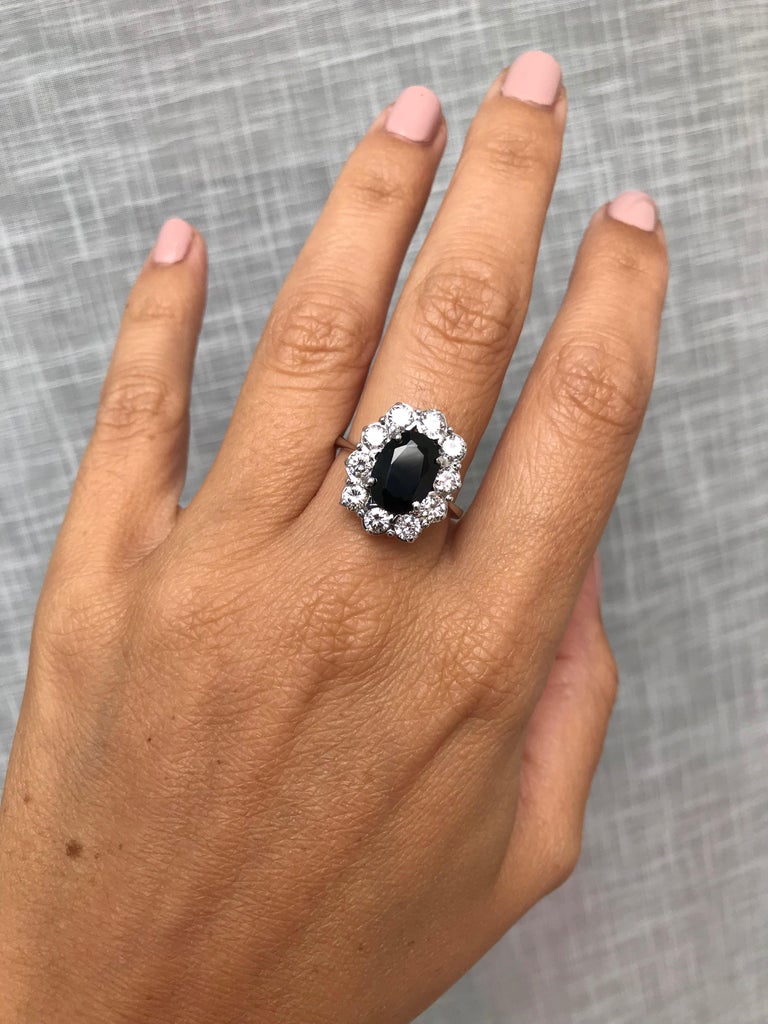 Estate 3 Carat Sapphire Diamond Gold Cluster Ring at 1stDibs | 3 carat