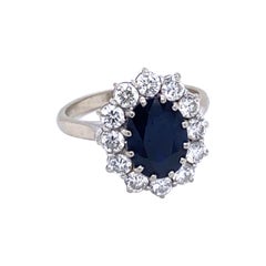 Estate 3 Carat Sapphire Diamond Gold Engagement Ring