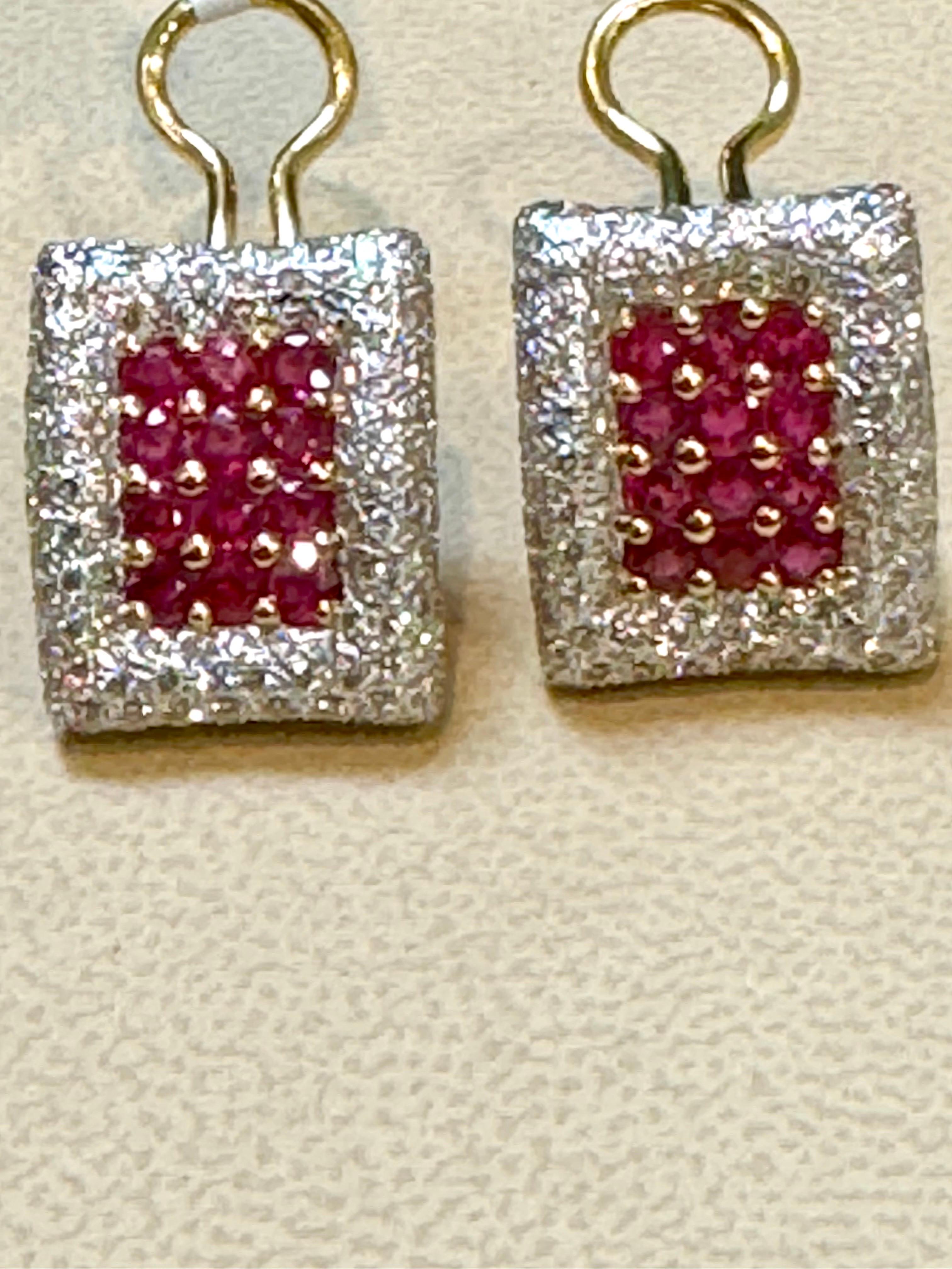 Estate 3 Ct Ruby & 3 Ct Diamonds Square Post Earrings 18 Karat Yellow Gold 13.5G For Sale 5