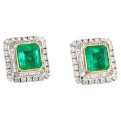 Estate 30 Carat Colombian Emerald & Diamond Earrings 18K Gold