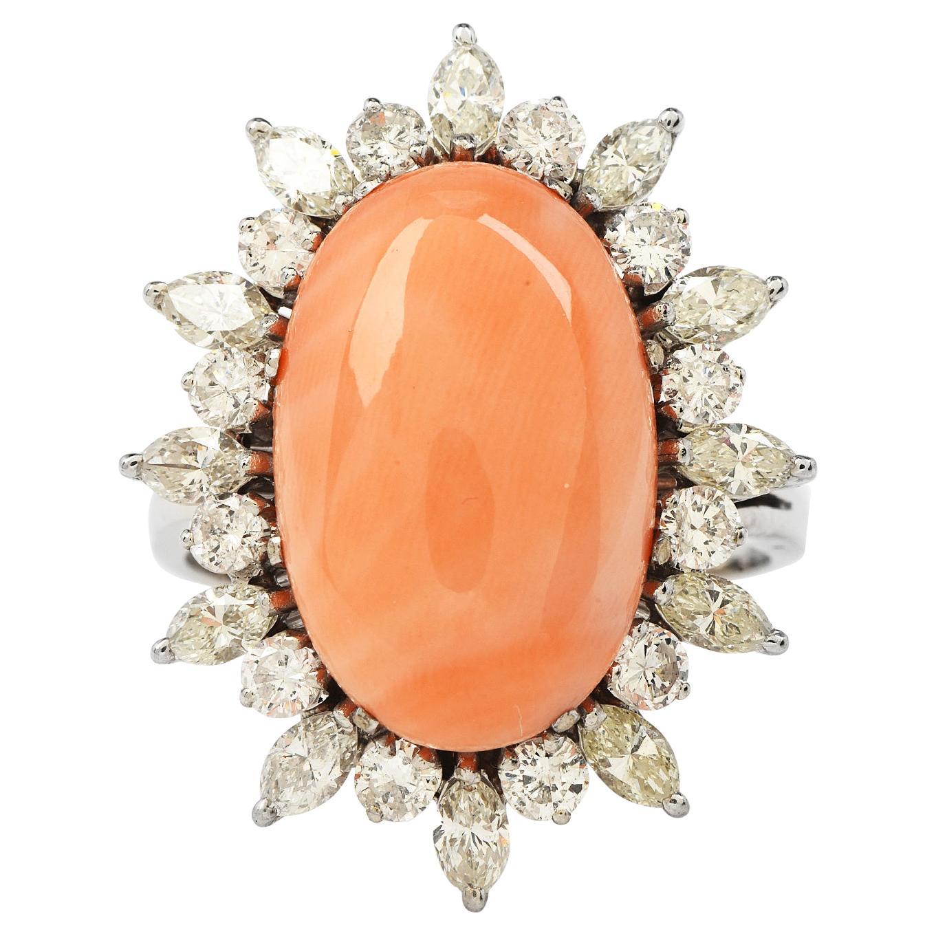 Estate Large Pink Coral Diamond Gold Cocktail Statement Ring at 1stDibs pink coral rings