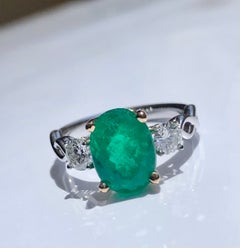 Estate 3.30 Emerald and Diamond Engagement Ring Three-Stone 14k