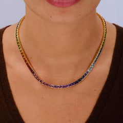 Vintage Estate 33.50 Carats Princess-Cut Multi-Gemstone Riviere Tennis Necklace