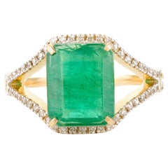 Estate 3.36 Ct. Emerald & Diamond Statement Cocktail Ring in 14k Yellow Gold